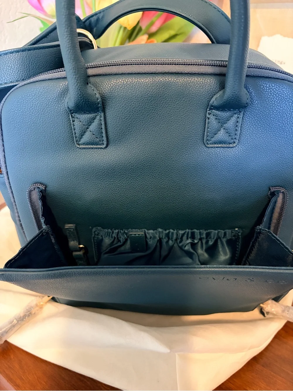 New Ayla & Co Mini Bag Peacock Vegan Leather Convertible Diaper Bag + Dust Bag
